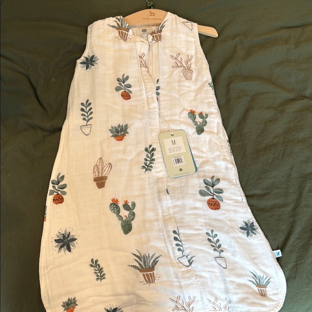 Kids Pajamas Sleep Sack - White with Green and Orange Plant Print